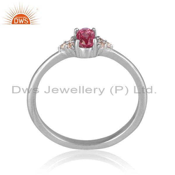 Pink And White Topaz Set Gold On 925 Silver Classic Ring