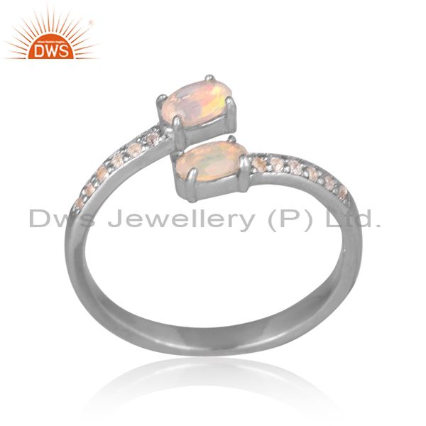 Ethiopian Opal & White Topaz With Sterling Silver Gold Ring