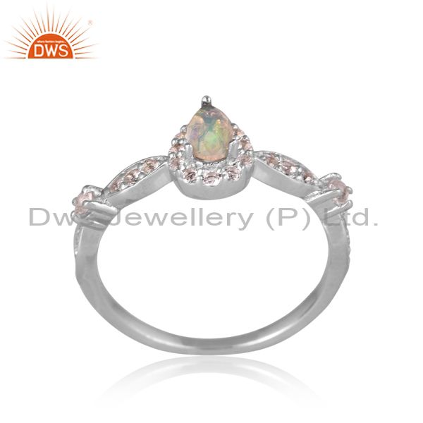 Ethiopian Opal & White Topaz On Sterling Silver Gold Ring