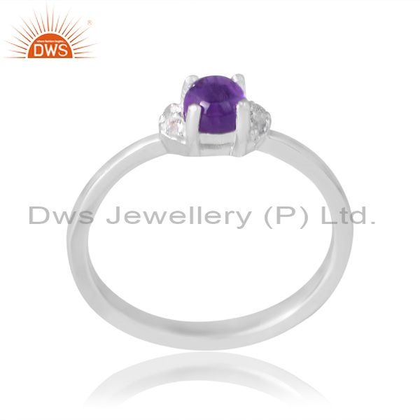Silver White Ring With Amethyst And White Topaz Stone