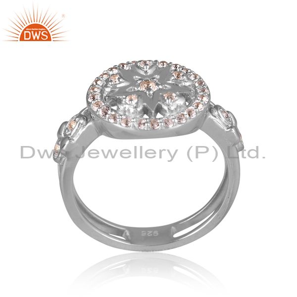 Round Cut White Topaz On Sterling Silver Gold Ring