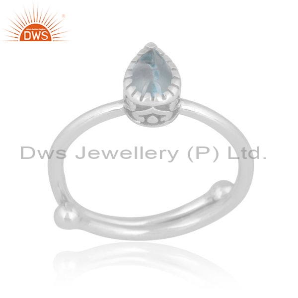 Sterling Silver White Ring With Blue Topaz Pear Cut