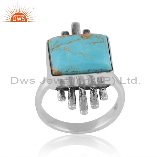 Silver Ring With Kingman Turquoise Cabushion Beguette Cut