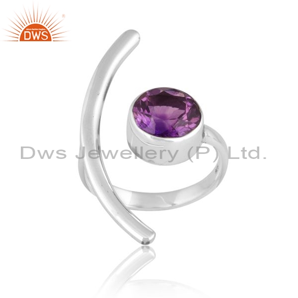 Sterling Silver Ring With Amethyst Round Cut Stone