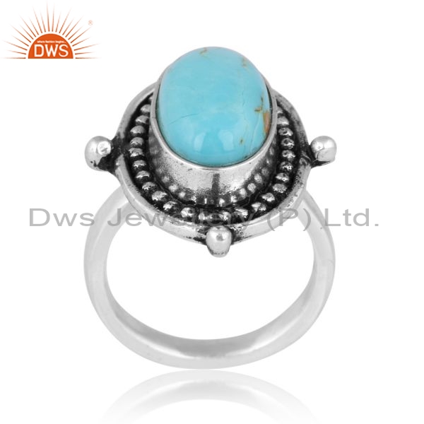 Sterling Silver Ancient Ring With Oval Cut Kingman Turquoise
