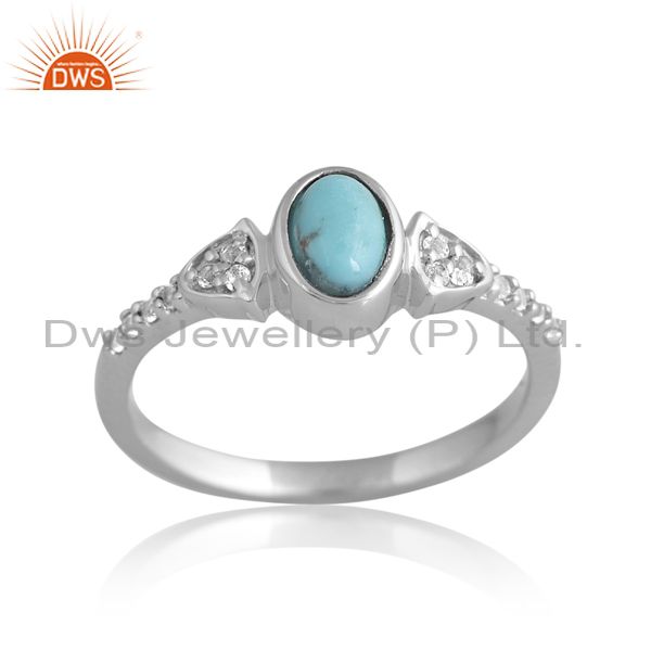 925 Silver White Ring With Arizona Turquoise And White Topaz
