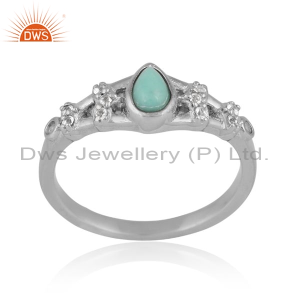 Silver Ring With Arizona Turquoise And White Topaz
