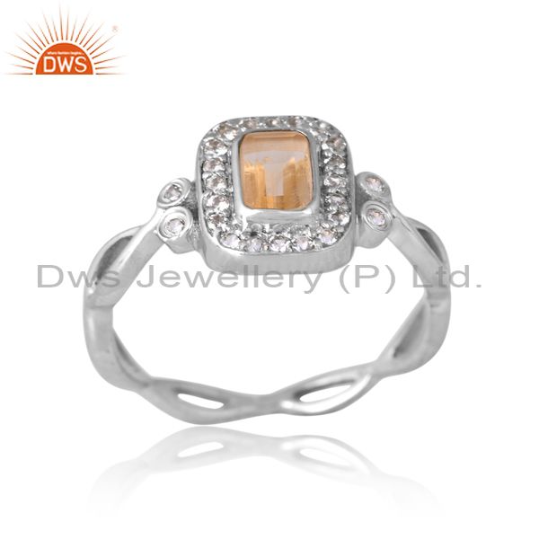 Silver Ring With Citrine Cut And White Topaz