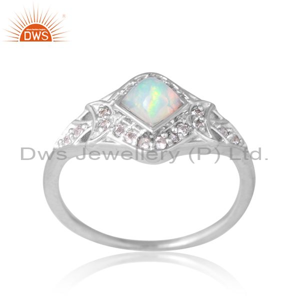 Sterling Silver Ring With Ethiopian Opal And White Topaz