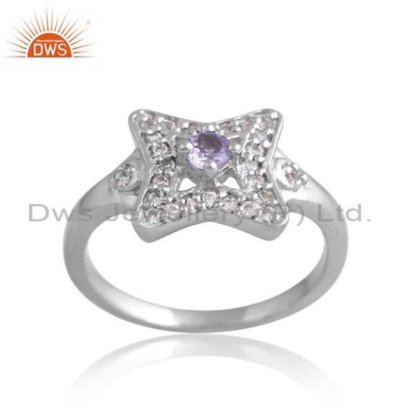 Sterling Silver White Ring With Star Shaped Tanzanite