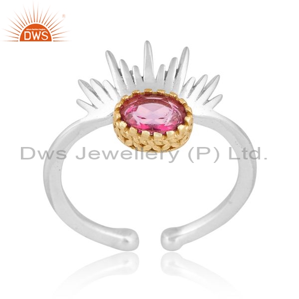 Sterling Silver Gold White Ring With Pink Topaz