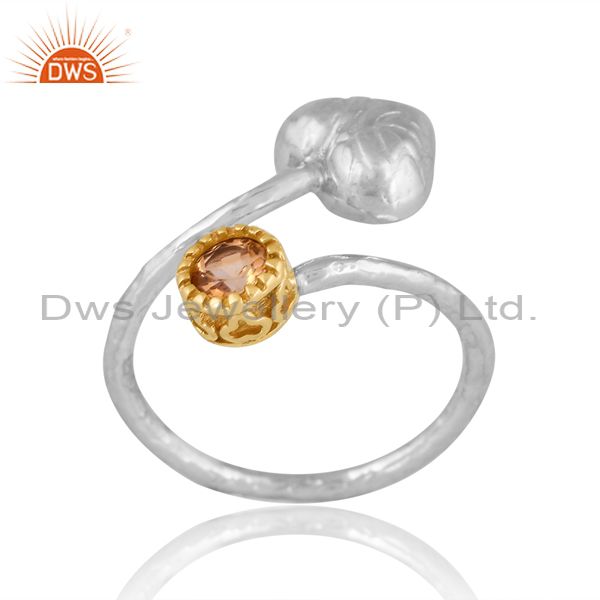 Sterling Silver Gold Ring With Citrine Round Cut