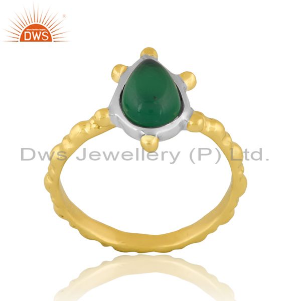Brass Gold And White Ring With Green Onyx Pear Stone