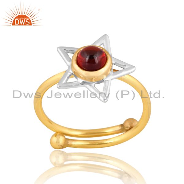 Brass Gold And White Star Ring With Round Cut Garnet