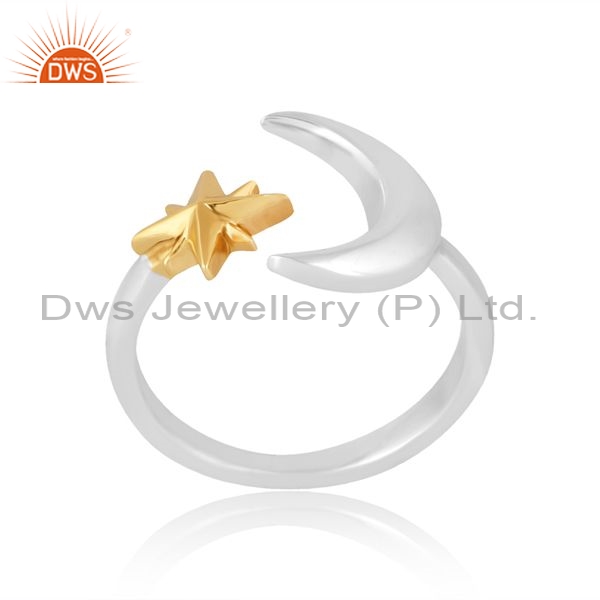 Sterling Silver Gold Ring With Moon And Star Pattern