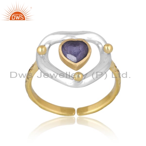 Heart Sterling Silver Gold White Ring With Tanzanite Stone