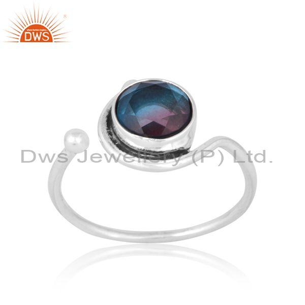 Adjustable One Layer Silver Band With Bio Alexandrite Stone