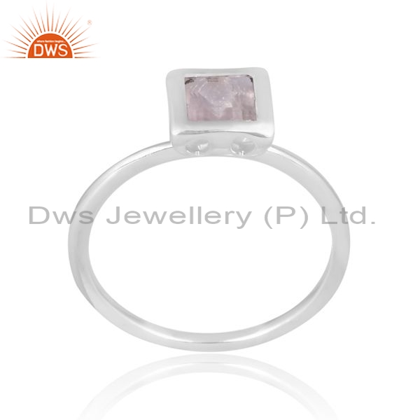 Sterling Silver White Ring With Rose Quartz Square Cut