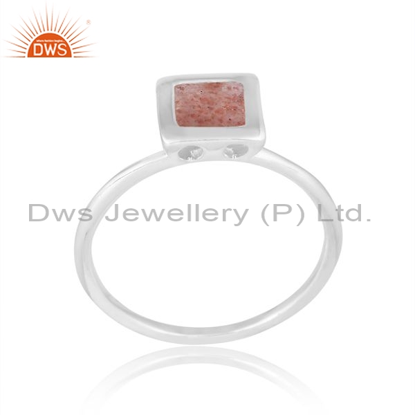 Silver White Ring With Square Cut Strawberry Quartz