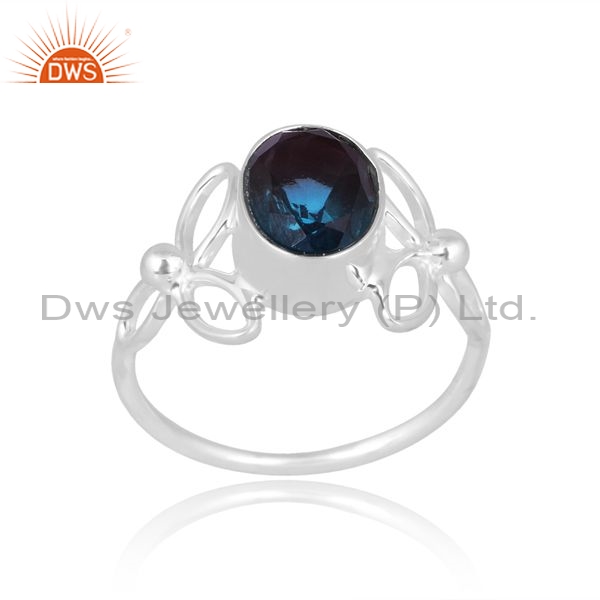 Sterling Silver White Ring With Bio Alexandrite Stone