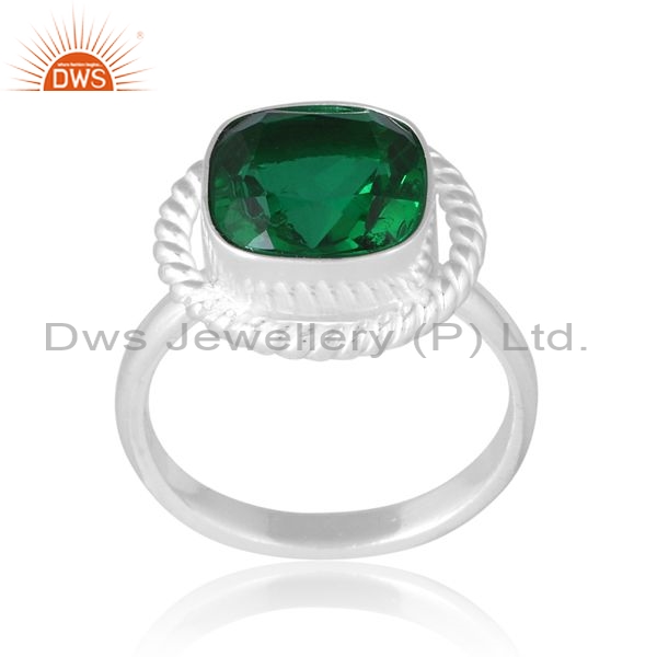 Sterling Silver White Ring With Emerald Zambian Stone