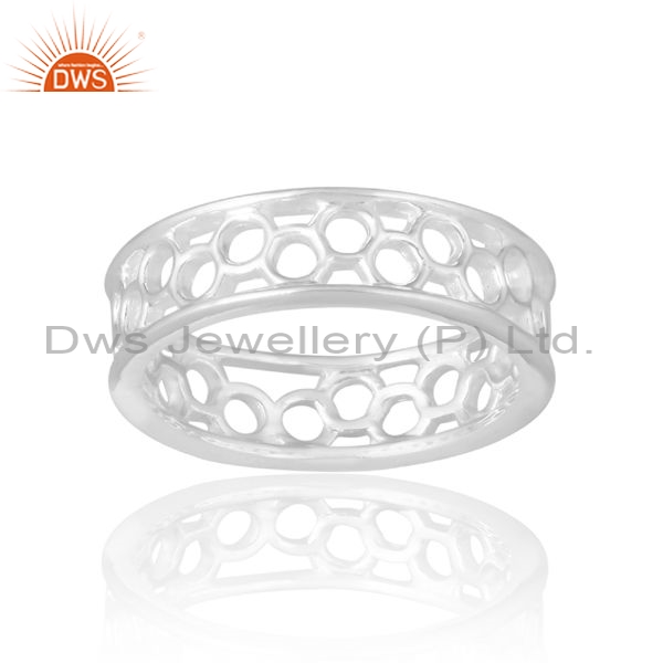 Sterling Silver White Ring With Beehive Pattern
