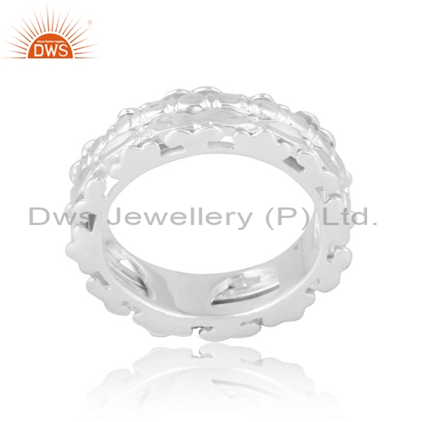 Sterling Silver White Ring With Intricate Carvings