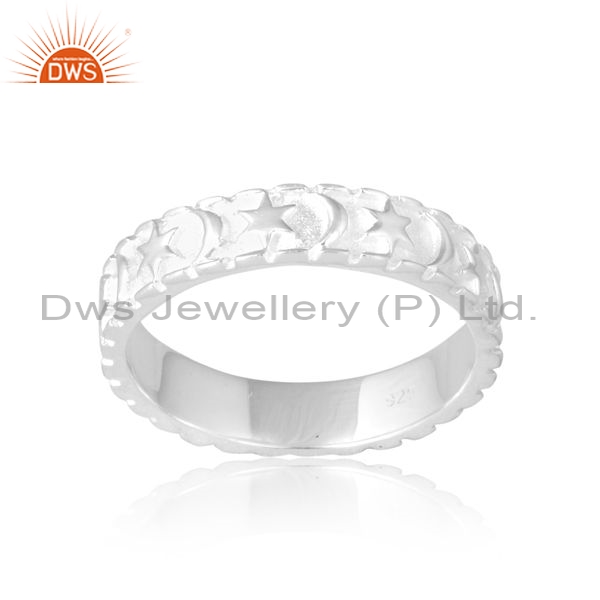 Sterling Silver White Ring With Embossed Designs