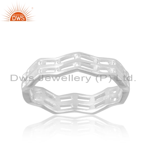 Sterling Silver White Geometrical Ring With Rectangle Holes