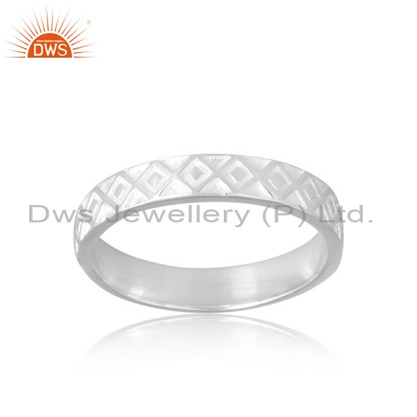 Silver Medium Band Ring With White Pattern