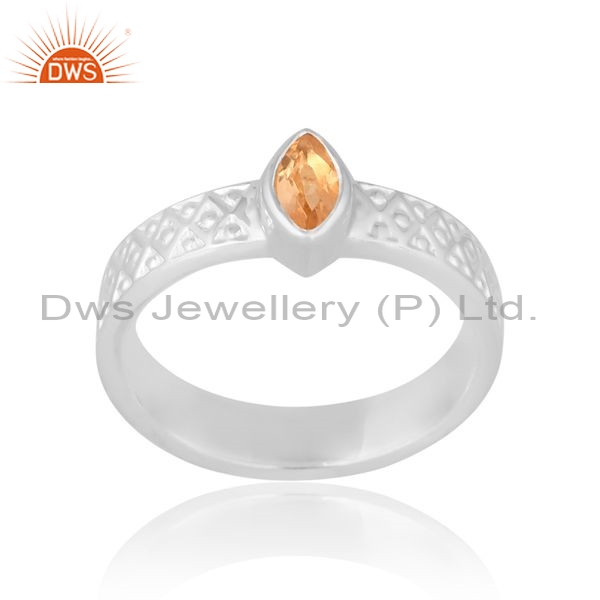 Sterling Silver White Ring With Citrine Marquise Cut