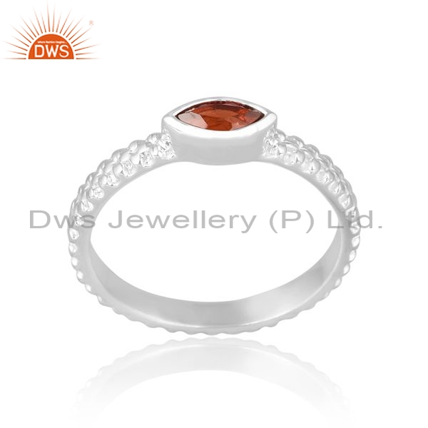 925 Sterling Silver White Ring With Garnet Marquise Cut