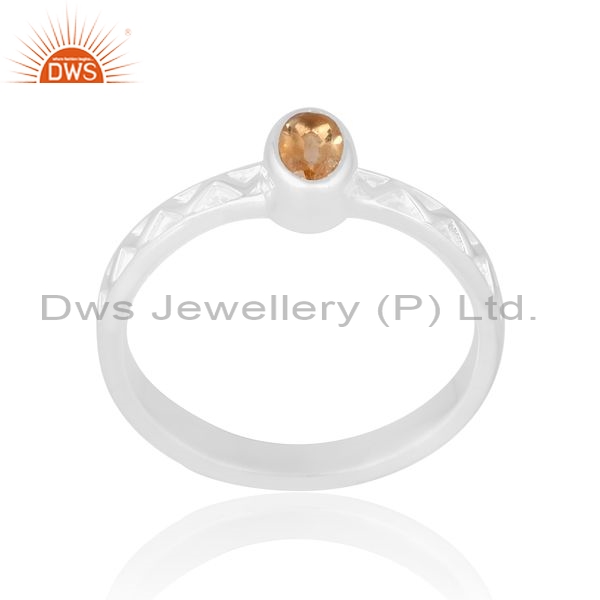 Sterling Silver White Ring With Citrine Oval Cut Stone