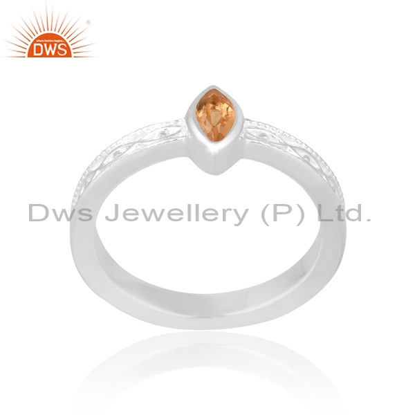 Sterling Silver White Ring With Citrine Stone
