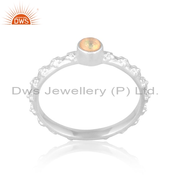 925 Sterling Silver White Ring With Ethiopian Opal Round Cut