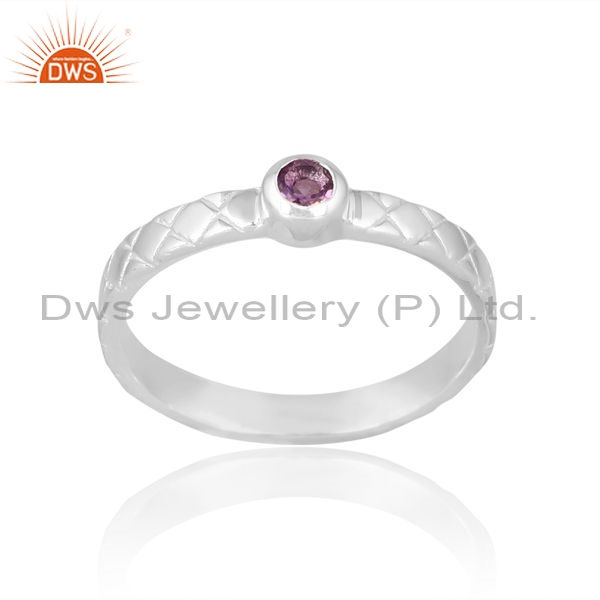Sterling Silver White Ring With Amethyst Round Cut