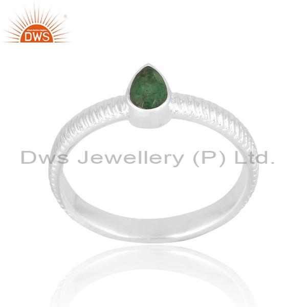Sterling Silver White Ring With Emerald Pear Cut Stone
