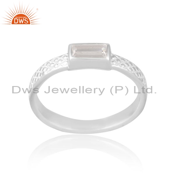Silver White Ring With Cubic Zirconia Beguette Cut