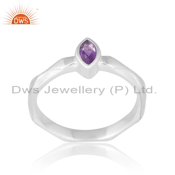 Sterling Silver White Ring With Marquise Amethyst Cut