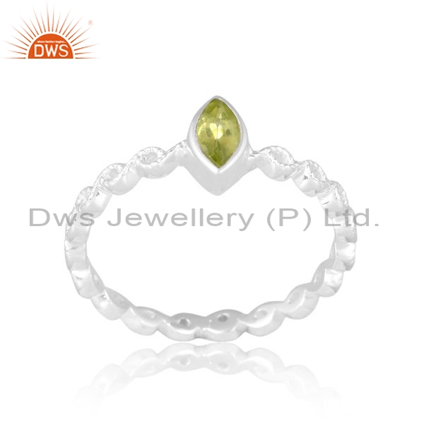 Sterling Silver White Ring With Marquise Peridot Cut