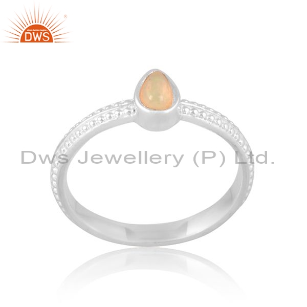 Silver White Ring With Ethiopian Opal Pear Cut Stone