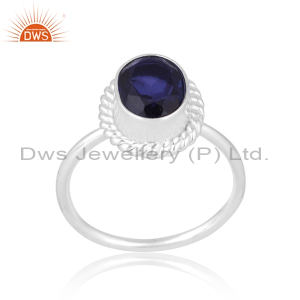 Silver White Ring With Doublet Amethyst Oval Cut Stone
