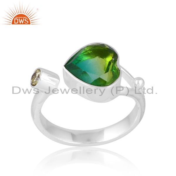 Silver White Ring With Bio Chrome And Zircon Peridot Cut