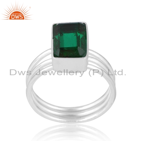 Silver White Ring With Zambian Emerald Octagon Cut