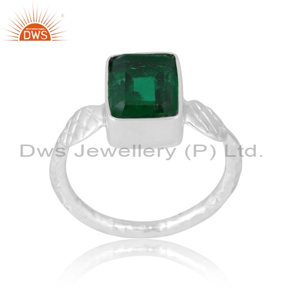 Silver White Ring With Doublet Zambian Emerald Stone