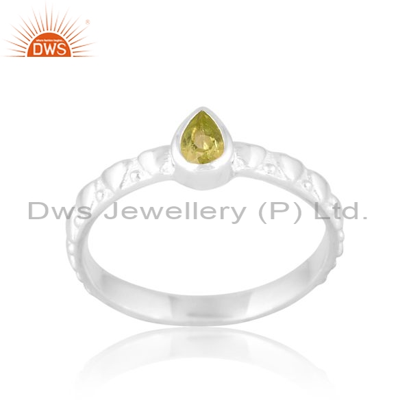 Sterling Silver White Ring With Pear Cut Peridot Stone