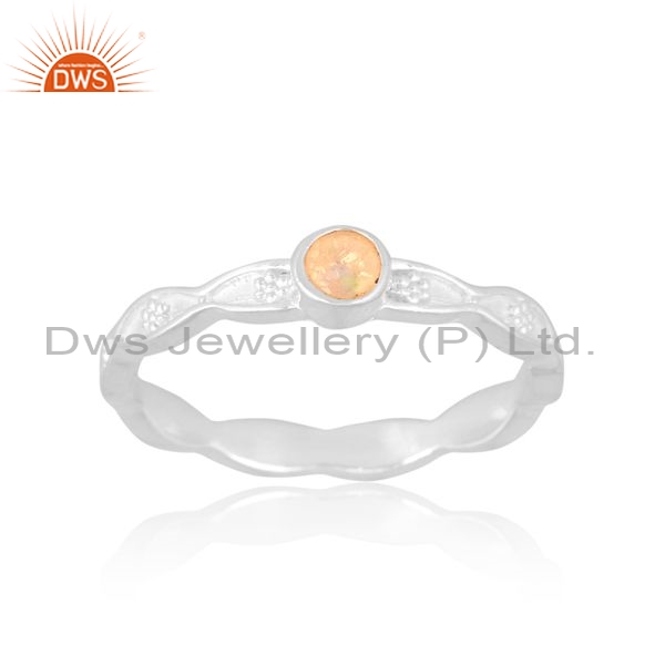 925 Silver White Ring With Ethiopian Opal Round Cut Stone