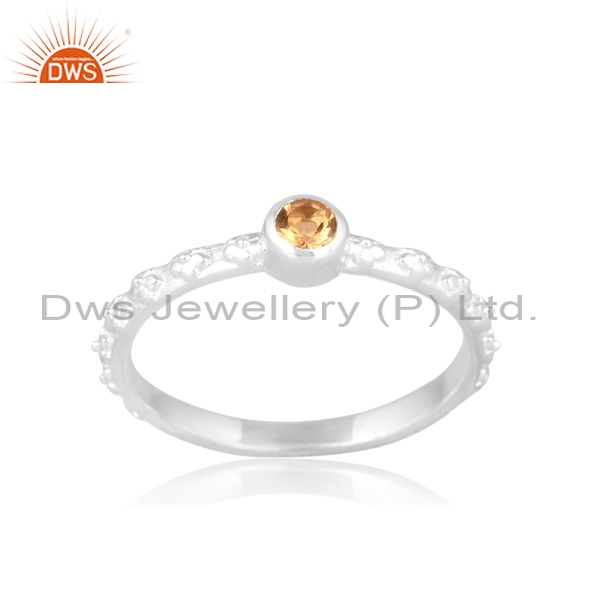 Sterling Silver White Ring With Round Cut Citrine Gemstone
