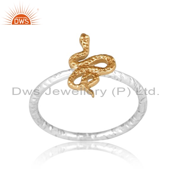 Snake Shaped Silver Gold And White Peculiar Ring