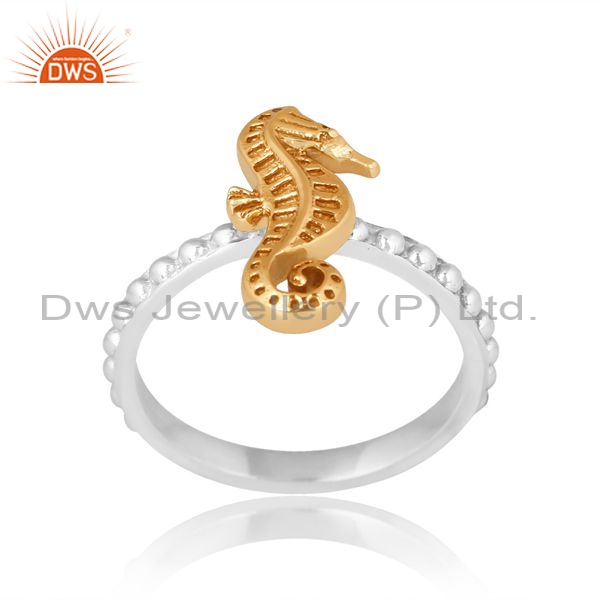 Sterling Silver Gold White Ring With The Sea Horse